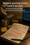 Cluttered desk with broken spreadsheet and red ink errors before RFQ deadline